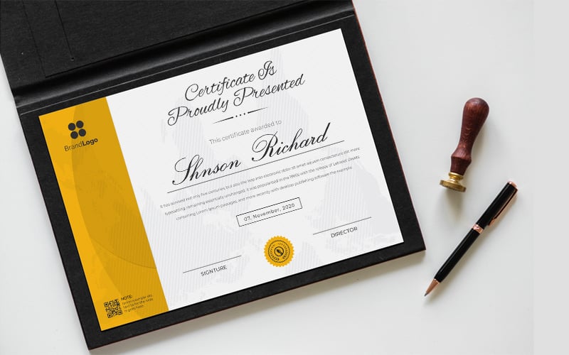 Yellow and Black Waves Design Certificate Template 126431