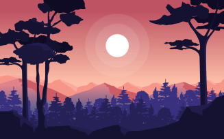 Evening Mountain Landscape - Illustration