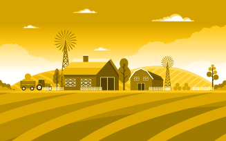 Evening Wheat Field Scene - Illustration