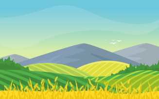 Morning Field Landscape - Illustration