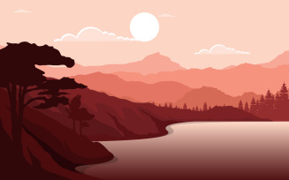Mountain Sunset Scene - Illustration