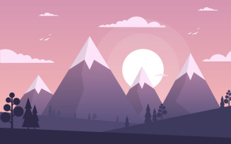 Simple Mountain Sunset - Illustration