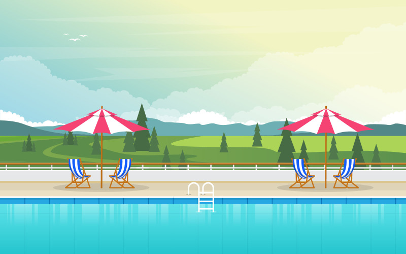 Outdoor Pool View - Illustration