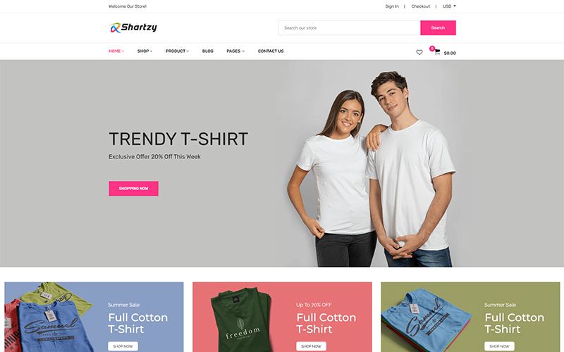 Tema Shopify "Shartzy - T-Shirt Store Responsive" #126725