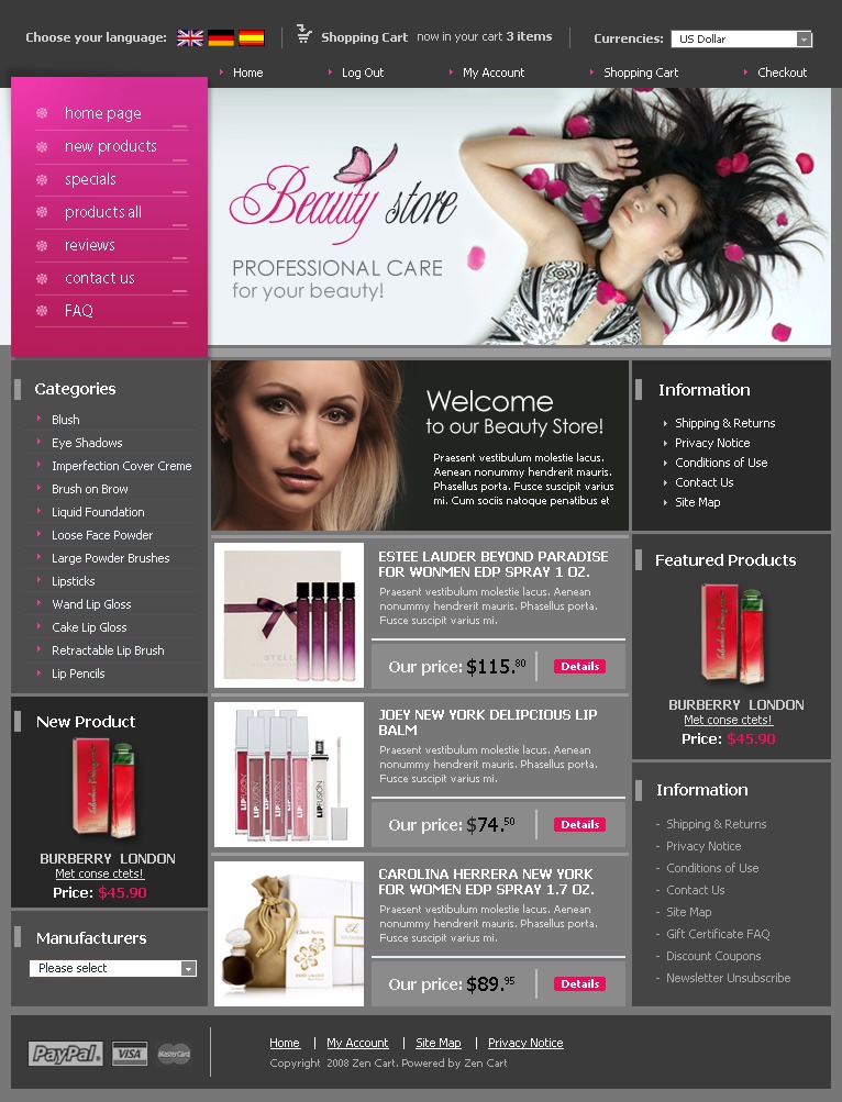 Template ZenCart #12943 per Un Sito di Negozio Cosmetici - screenshot