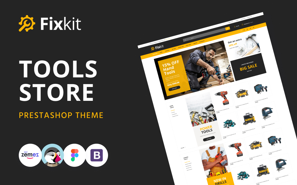 Tema PrestaShop Responsive #130092 "Fixkit - Tools Store Online Template"