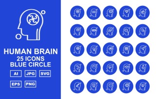 25 Premium Human Brain Blue Circle Icon Set
