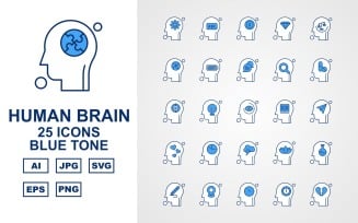 25 Premium Human Brain Blue Tone Icon Set