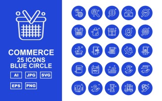25 Premium Shopping And Commerce Blue Circle Icon Set