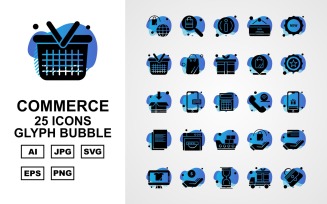 25 Premium Shopping And Commerce Glyph Bubble Icon Set