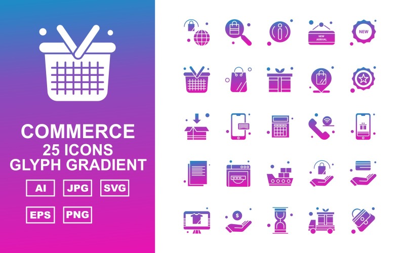 25 Premium Shopping And Commerce Glyph Gradient Icon Set
