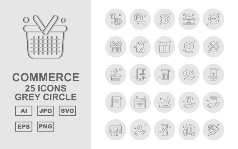 25 Premium Shopping And Commerce Grey Circle Icon Set