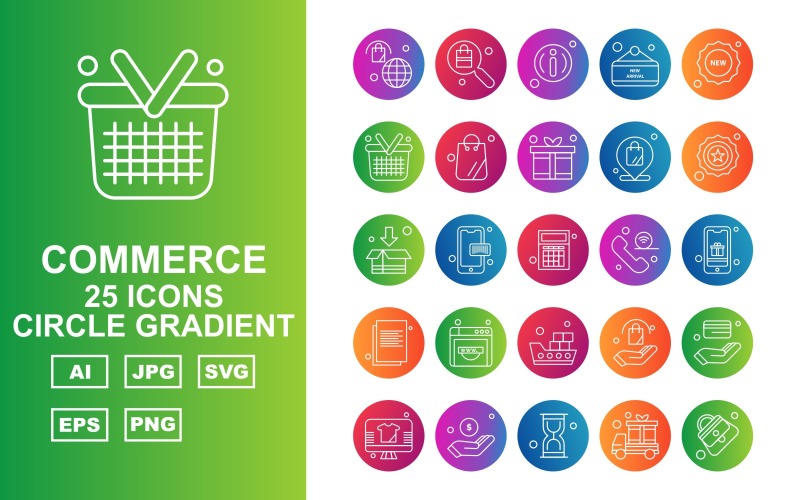 25 Premium Shopping And Commerce Line Circle Gradient Icon Set