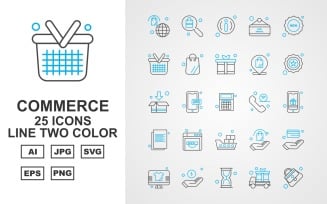 25 Premium Shopping And Commerce Line Two Color Icon Set