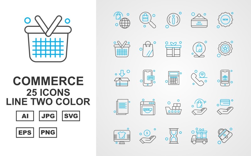 25 Premium Shopping And Commerce Line Two Color Icon Set