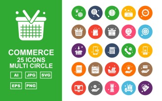 25 Premium Shopping And Commerce Multi Circle Icon Set