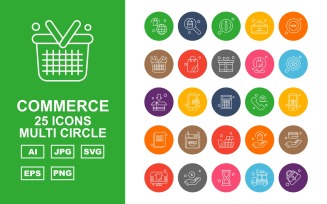 25 Premium Shopping And Commerce Multi Circle Icon Set