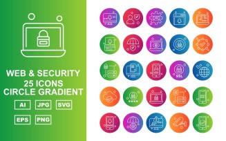 25 Premium Web And Security Circle Gradient Icon Set