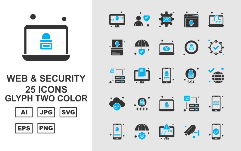 25 Premium Web And Security Glyph Two Color Icon Set