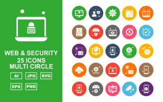 25 Premium Web And Security Multi Circle Icon Set