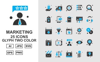 25 Premium Business Glyph Two Color Icon Set