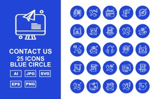 25 Premium Contact Us Blue Circle Icon Set
