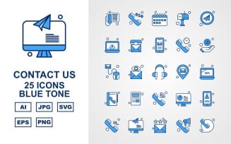 25 Premium Contact Us Blue Tone Icon Set