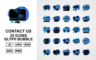 25 Premium Contact Us Glyph Bubble Icon Set