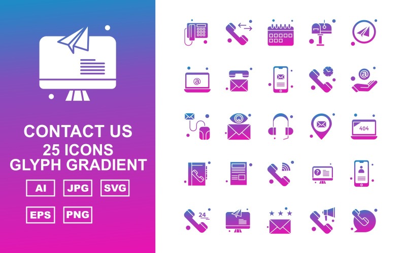 25 Premium Contact Us Glyph Gradient Icon Set
