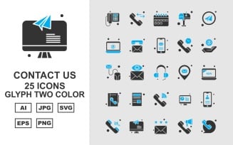 25 Premium Contact Us Glyph Two Color Icon Set