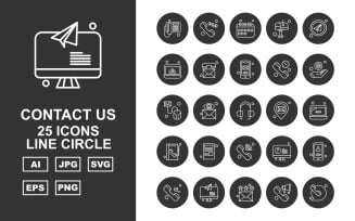 25 Premium Contact Us Line Circle Icon Set