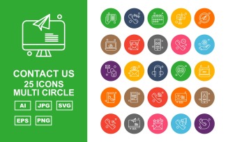 25 Premium Contact Us Multi Circle Icon Set
