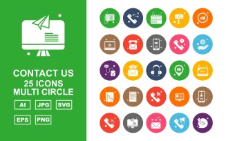 25 Premium Contact Us Multi Circle Icon Set