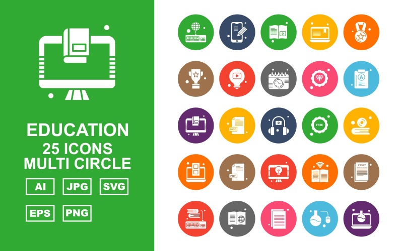25 Premium Education Multi Circle Icon Set