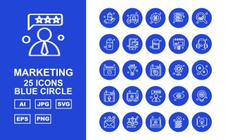 25 Premium Marketing Blue Circle Icon Set