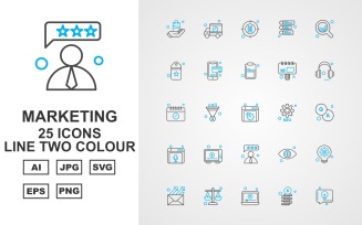 25 Premium Marketing Line Two Color Icon Set
