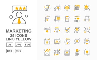 25 Premium Marketing Lino Yellow Icon Set