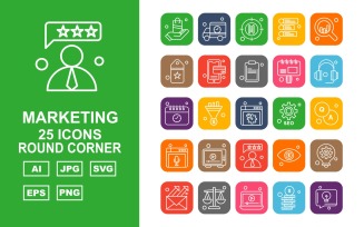 25 Premium Marketing Round Corner Icon Set