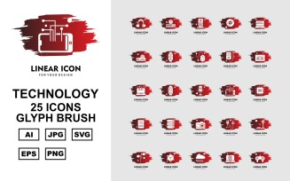25 Premium Technology Glyph Brush Icon Set