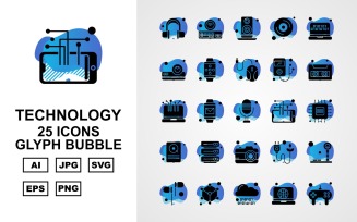25 Premium Technology Glyph Bubble Icon Set