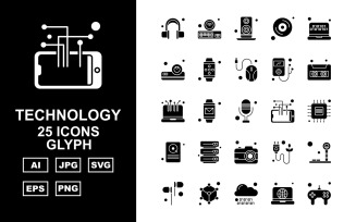 25 Premium Technology Glyph Icon Set