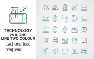 25 Premium Technology Line Two Color Icon Set