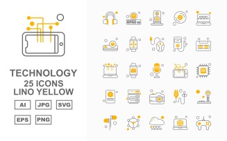 25 Premium Technology Lino Yellow Icon Set