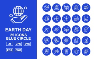 25 Premium Earth Day Blue Circle Icon Set