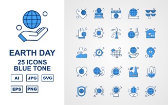 25 Premium Earth Day Blue Tone Icon Set