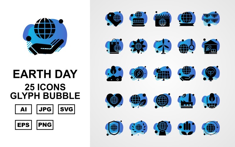 25 Premium Earth Day Glyph Bubble Icon Set