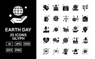 25 Premium Earth Day Glyph Icon Set