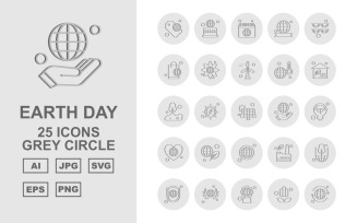 25 Premium Earth Day Grey Circle Icon Set