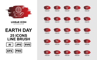 25 Premium Earth Day Line Brush Icon Set