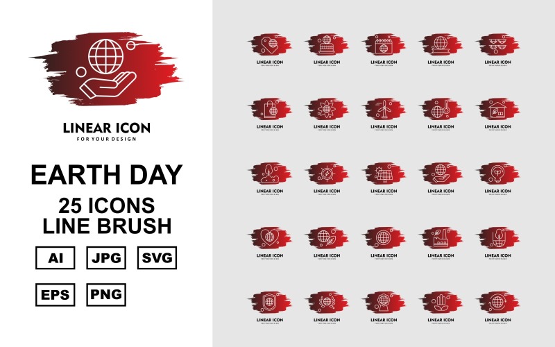 25 Premium Earth Day Line Brush Icon Set